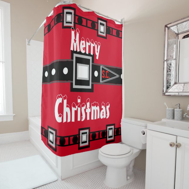 Rideaux De Douche Joyeux Noël rouge noir  (En situation)