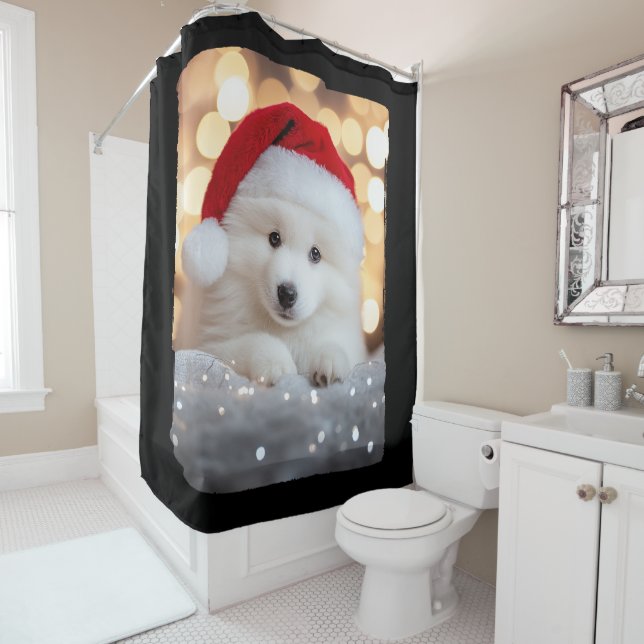 Rideaux De Douche Joyeux Noël Samoyé Chien Chien Chien Chien avec Ch (En situation)