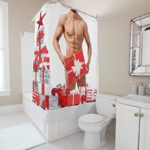 Rideaux De Douche Joyeux Noël SlipperyJoe rouge blanc argent cadeau