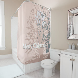 Rideaux De Douche Joyeux sapin silhouette de Noël en bei rose vif