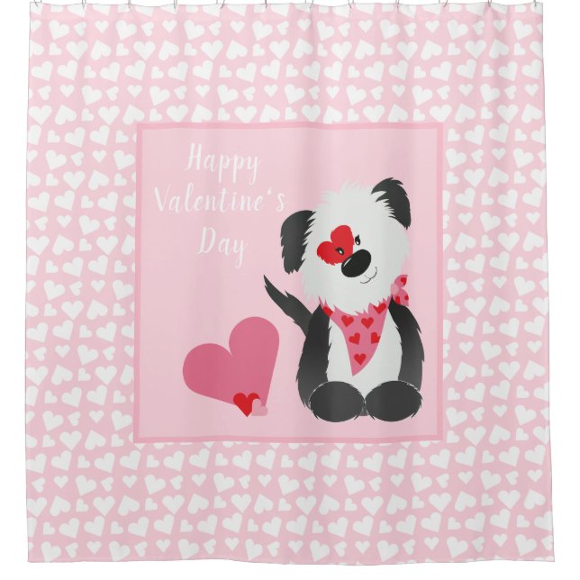 Rideaux De Douche Joyeux Valentines Jour Coeurs de chiot rose (Devant)