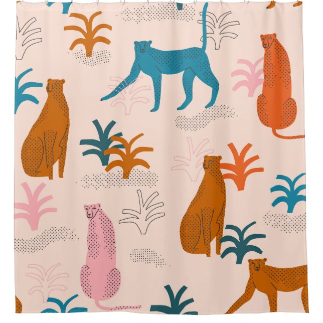 Rideaux De Douche Jungle Cheetah : Funky Motif Tropical. (Devant)