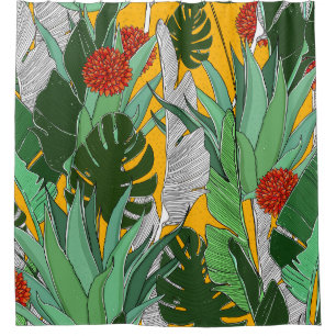 Rideaux De Douche Jungle d'été : Motif de palmier lumineux.