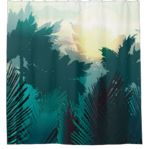 Rideaux De Douche Jungle tropicale : Paysage matinal Vintage.