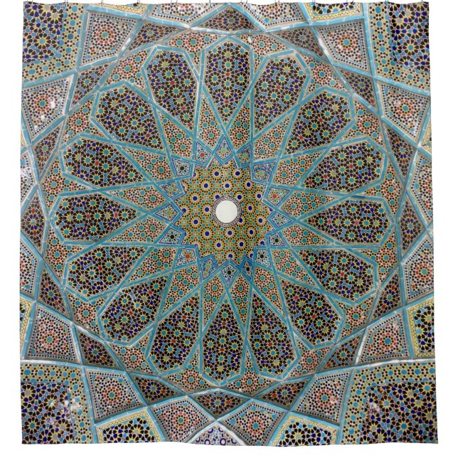 Rideaux De Douche kaleido floral turquoise, brun et jaune (Devant)