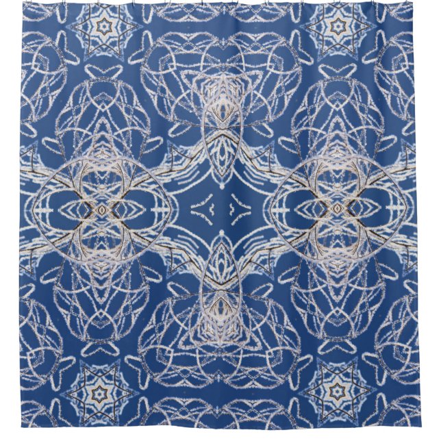 Rideaux De Douche Kaleidoscope Bleu clair, Blanc, Étoile simple (Devant)
