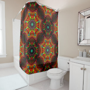 Rideaux De Douche Kaléidoscope étoilé jaune rouge