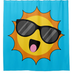 Rideaux De Douche Kawaii Joyeux soleil avec lunettes de soleil