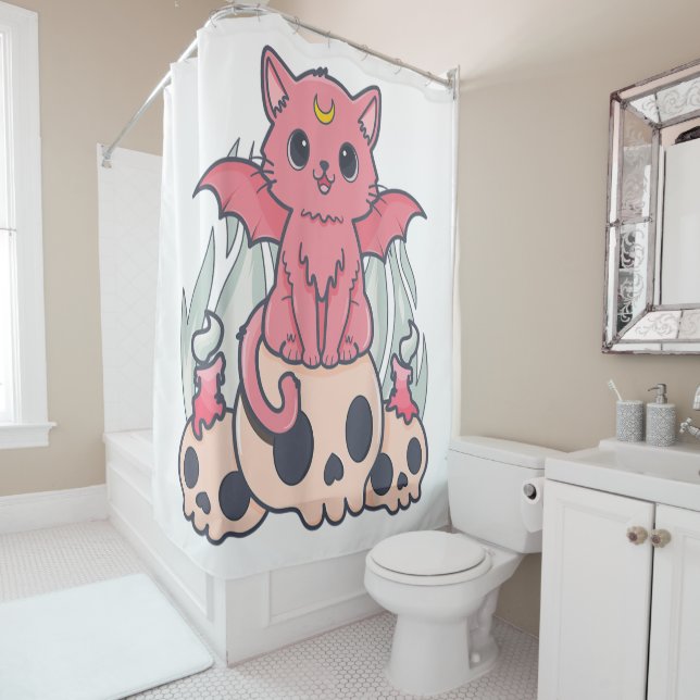 Rideaux De Douche Kawaii Pastel Goth Cute Démon Déplaisant Chat et C (En situation)