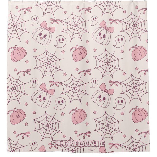 Rideaux De Douche Kawaii Pink Halloween Ghosts & Citrouille (2) (Devant)