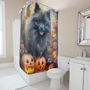 Rideaux De Douche Keeshond Halloween Avec Citrouilles Effrayant
