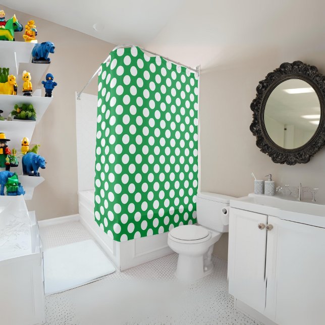 Rideaux De Douche Kelly Green : Grand Motif blanc Polka Dot (Créateur téléchargé)