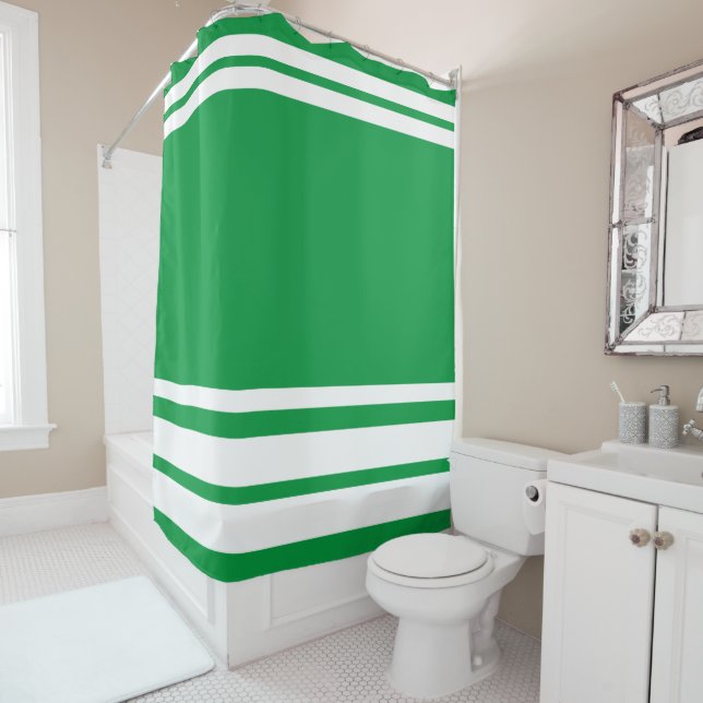 Rideaux De Douche Kelly Green : Lignes modernes en blanc (En situation)