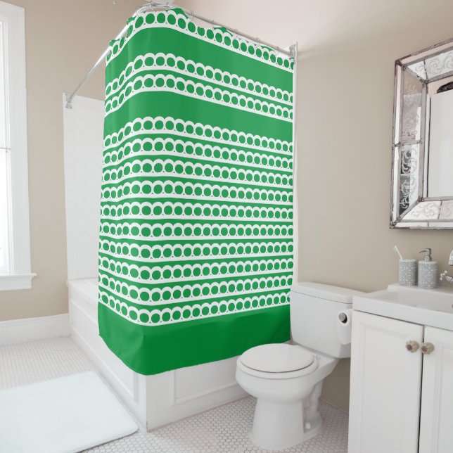 Rideaux De Douche Kelly Vert et blanc Bulle moderne Vagues (En situation)