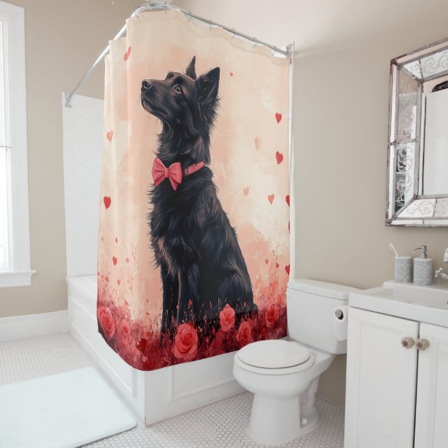 Rideaux De Douche Kelpie australien avec des roses - Saint-Valentin (En situation)