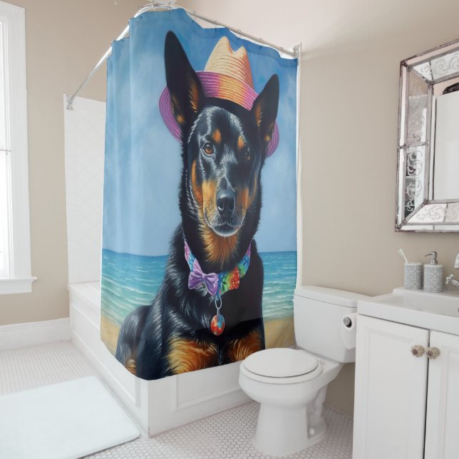 Rideaux De Douche Kelpie australienne sur la plage, cadeau d'été amo (En situation)