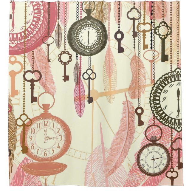 Rideaux de douche Keys Clocks and Feathers (Devant)
