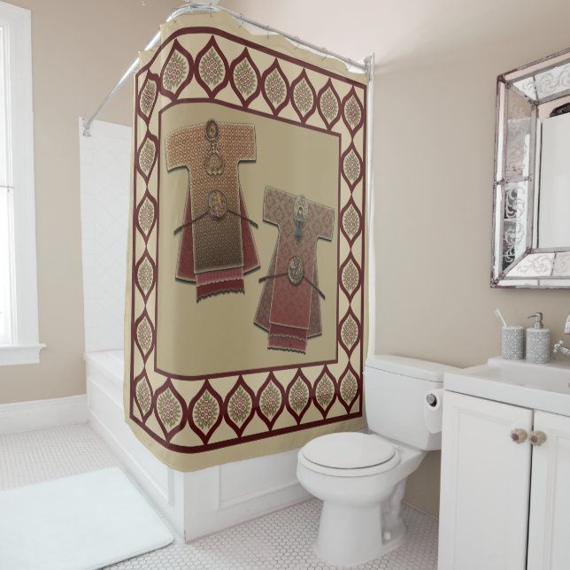 Rideaux De Douche Kimonos Gold et Red Bath (En situation)