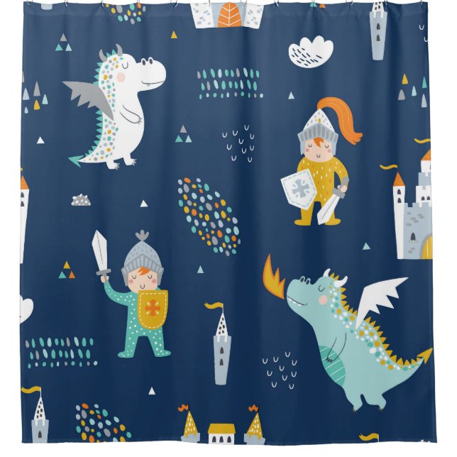 Rideaux De Douche Knight Dragon Castle Motif enfant (Devant)