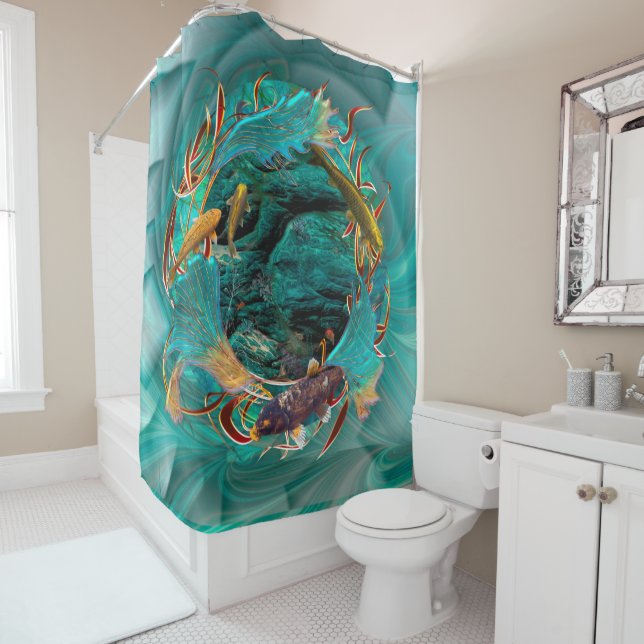 Rideaux De Douche Koi Fish "NAGER EN PAIX" (En situation)