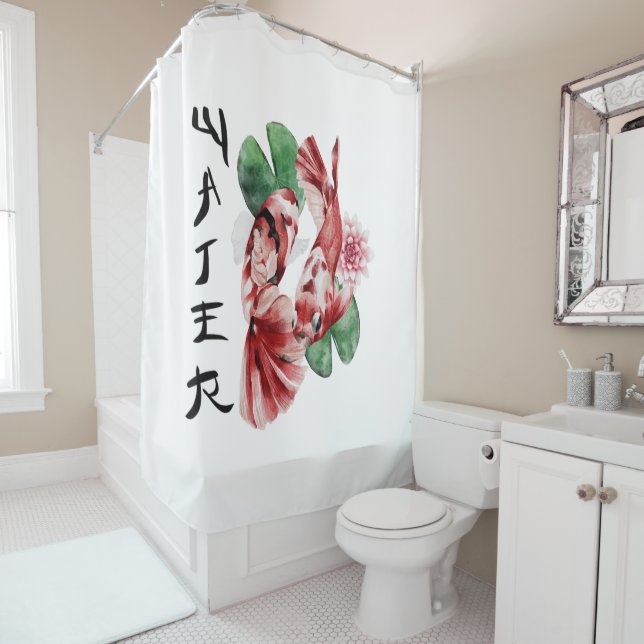Rideaux De Douche Koi Fish Style japonais Script Art oriental (En situation)