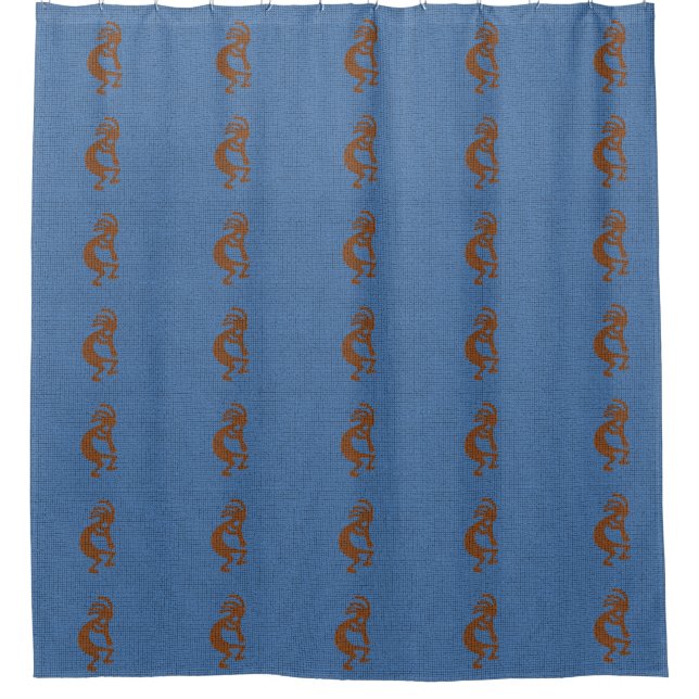 Rideaux De Douche Kokopelli avec Motif flute Mosaic Bleu Brown (Devant)