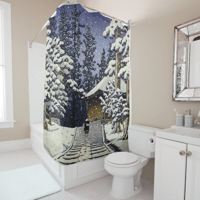 Rideaux De Douche Konjikido dans la neige Hiraizumi Kawase Hasui (En situation)