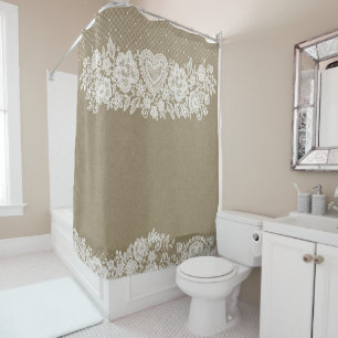 Rideaux De Douche Kraft rustique et dentelle blanche Maison de campa