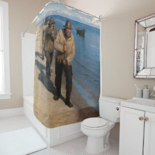 Rideaux De Douche Kroyer - Trois pêcheurs tirant un bateau