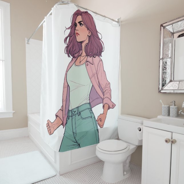 RIDEAUX DE DOUCHE "LA CHICA BRAVA FIERCE" (En situation)