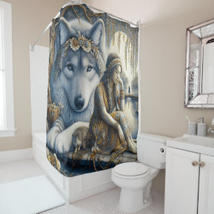 Rideaux De Douche La fille et son loup partagent un moment