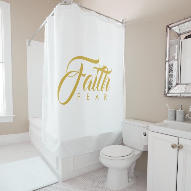 Rideaux De Douche La foi sur la peur or et blanc (En situation)