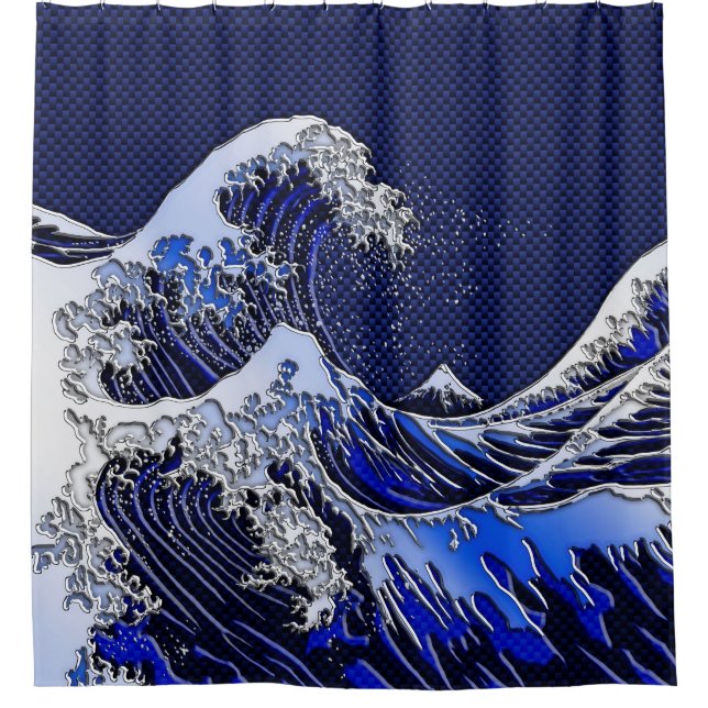 Rideaux De Douche La grande vague de Hokusai dans le style de chrome (Devant)