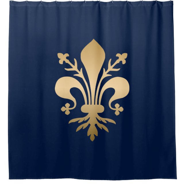 Rideaux De Douche La luxueuse Gold Fleur de Lis Navy (Devant)