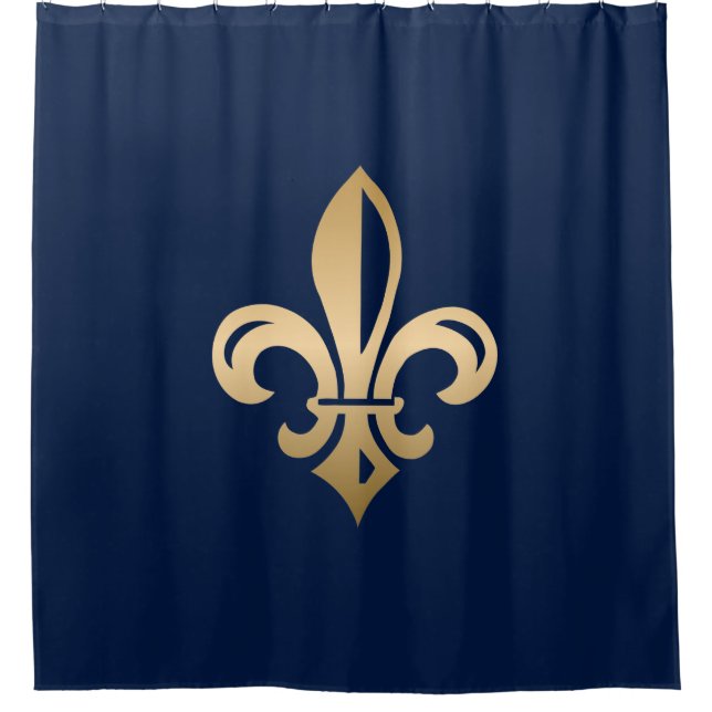 Rideaux De Douche La luxueuse Gold Fleur de Lis Navy (Devant)