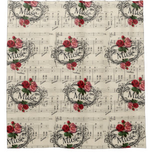 Rideaux De Douche La musique de feuille florale chic minable vintage