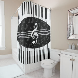 Rideaux De Douche La musique élégante note des clés de clef tripl