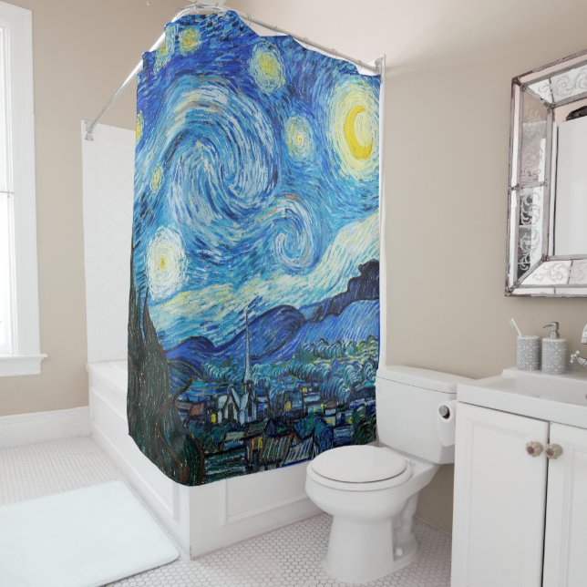 Rideaux De Douche La nuit étoilée de Vincent Van Gogh (En situation)
