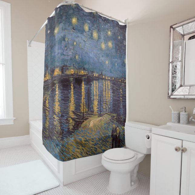 Rideaux De Douche La Nuit étoilée sur le Rhône de Vincent Van Gogh (En situation)