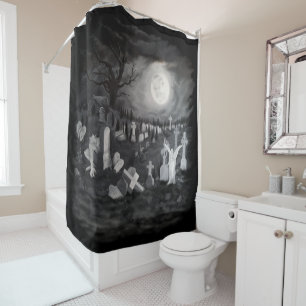 Rideaux De Douche La nuit sur le cimetière - Angel avec Diable