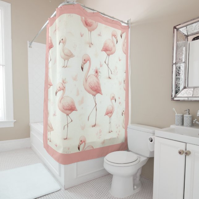 Rideaux De Douche La plus mignonne troupe de flamants roses (En situation)