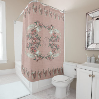 Rideaux De Douche La Romance de la Pêche de Soie avec Monogramme
