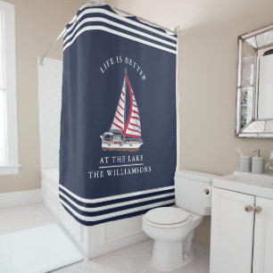 Rideaux De Douche La vie est meilleure au lac Bleu Nautique Marine R