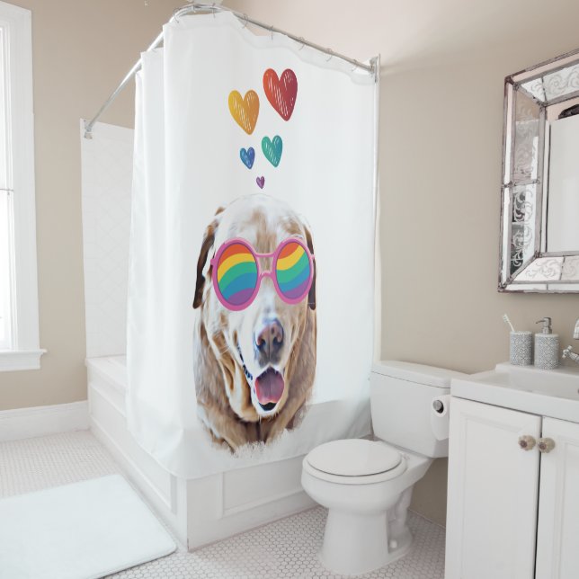 Rideaux De Douche Labrador Chien avec Coeurs Saint-Valentin (En situation)