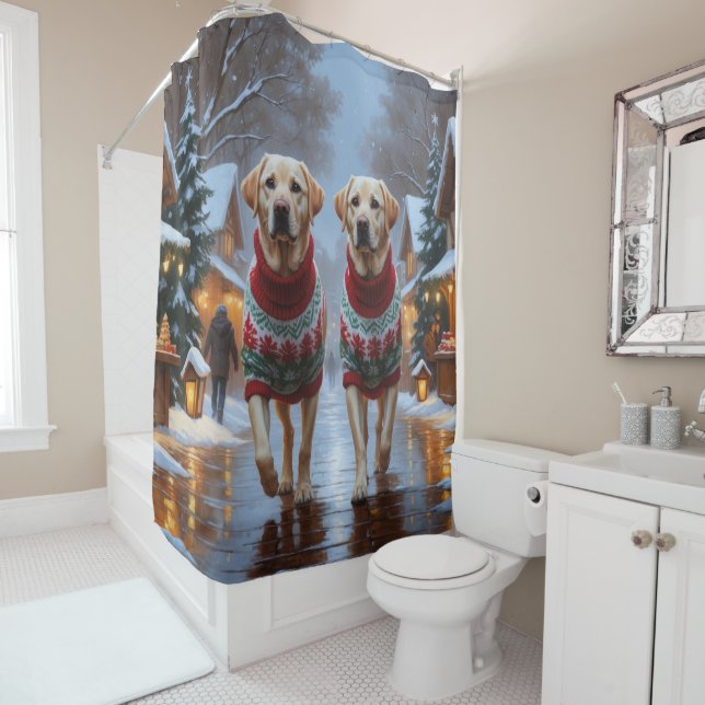 Rideaux De Douche Labrador Dogs Christmas Snow Holiday (En situation)