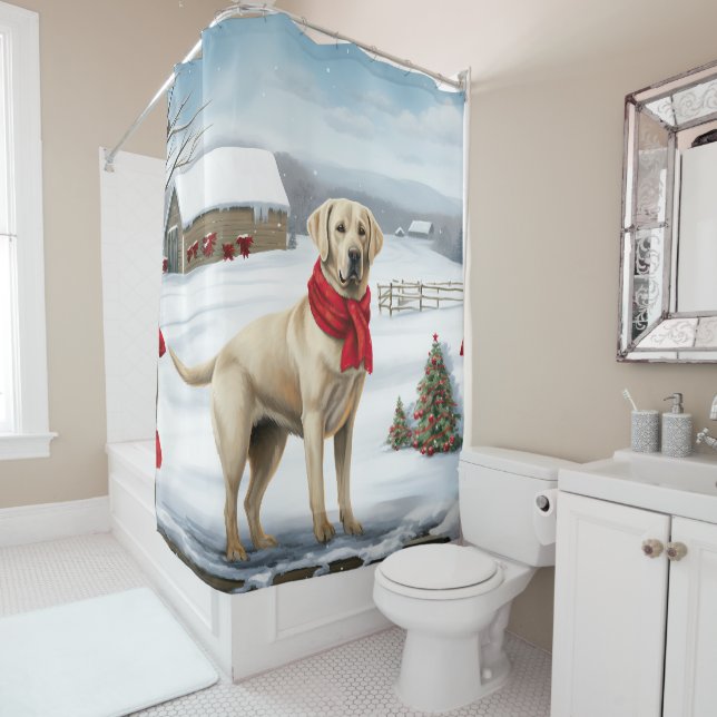 Rideaux De Douche Labrador Retriever Dog in Snow Christmas (En situation)