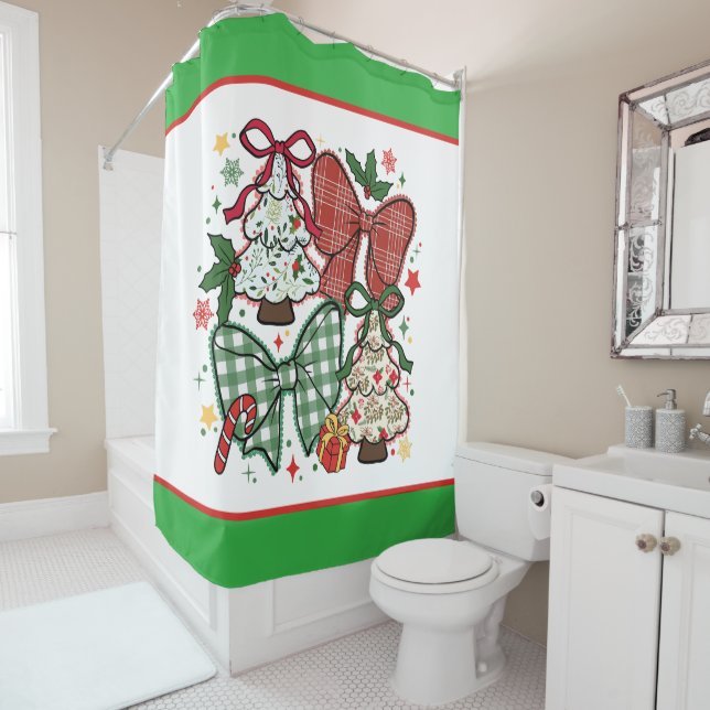 Rideaux De Douche Lace Plaid Coquette For Christmas  (En situation)