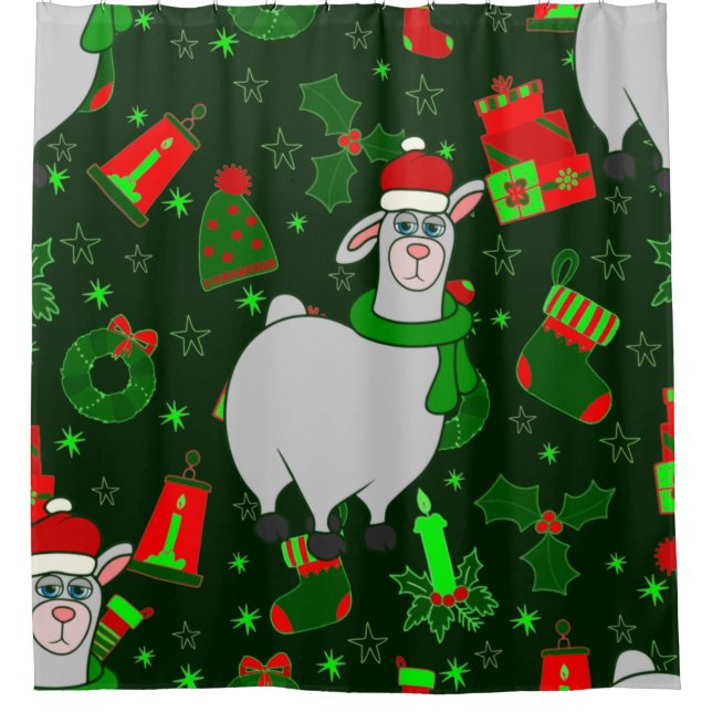 Rideaux De Douche laide noël llama santa claus alpaca (Devant)