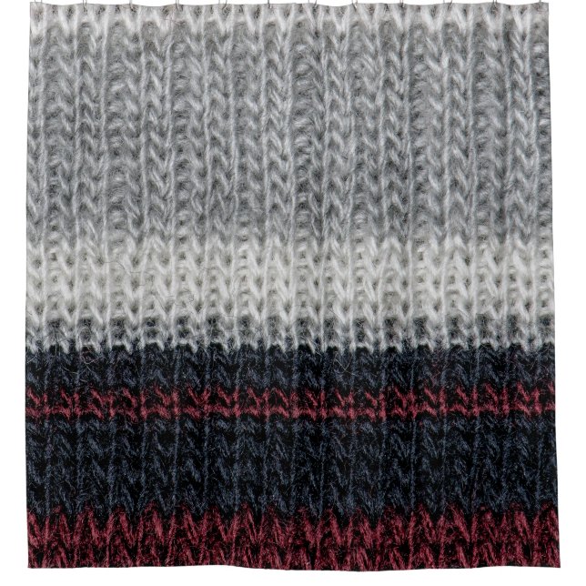 Rideaux De Douche Laine de tricot : rouge, rayures blanches. (Devant)