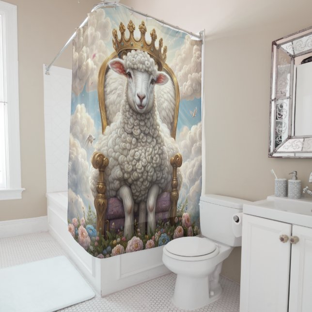 Rideaux De Douche Lamb with a crown on a throne (En situation)